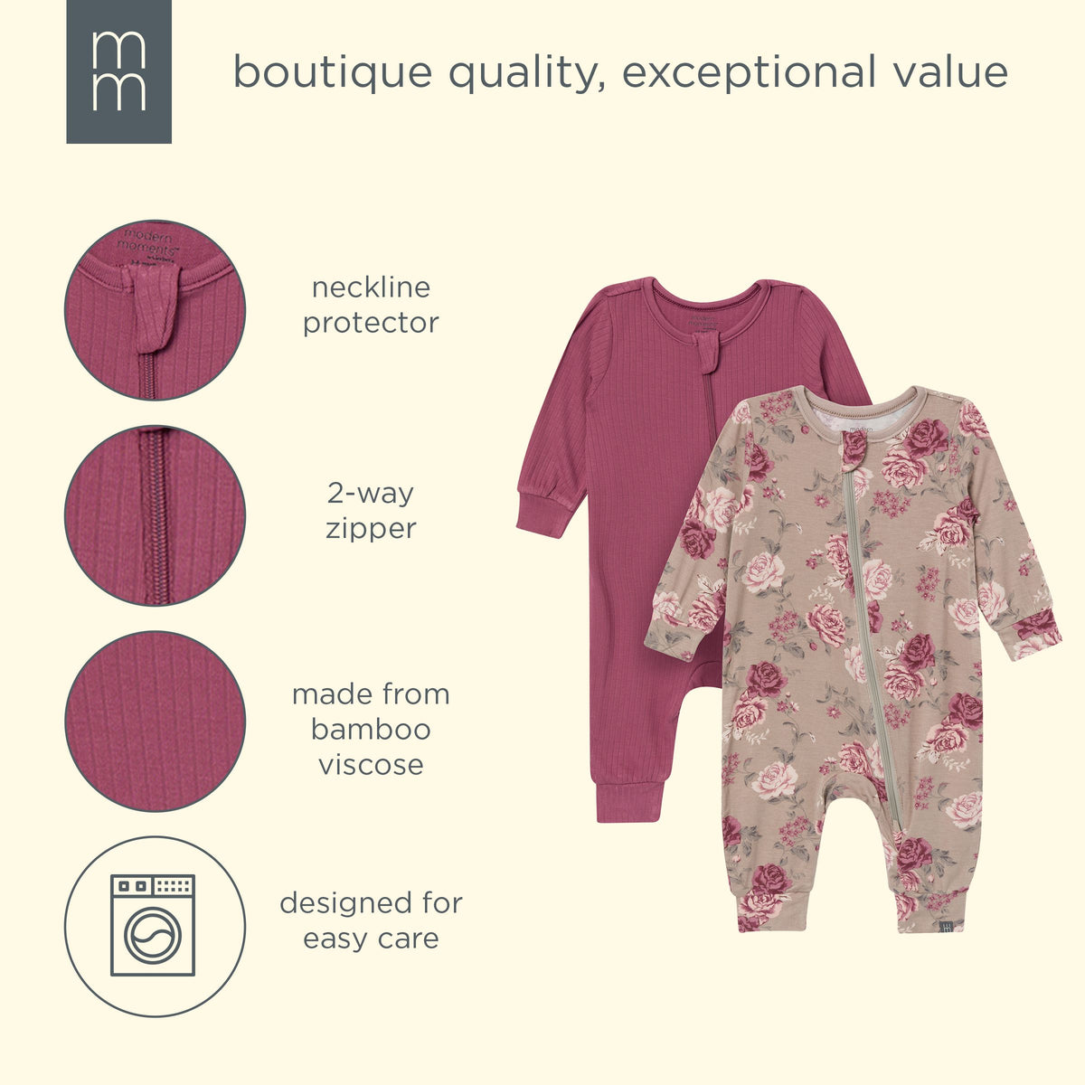 2-Pack Baby Girls Stone Rose/Renaissance Rose Footless Romper rompers modern moments™ by Gerber® 