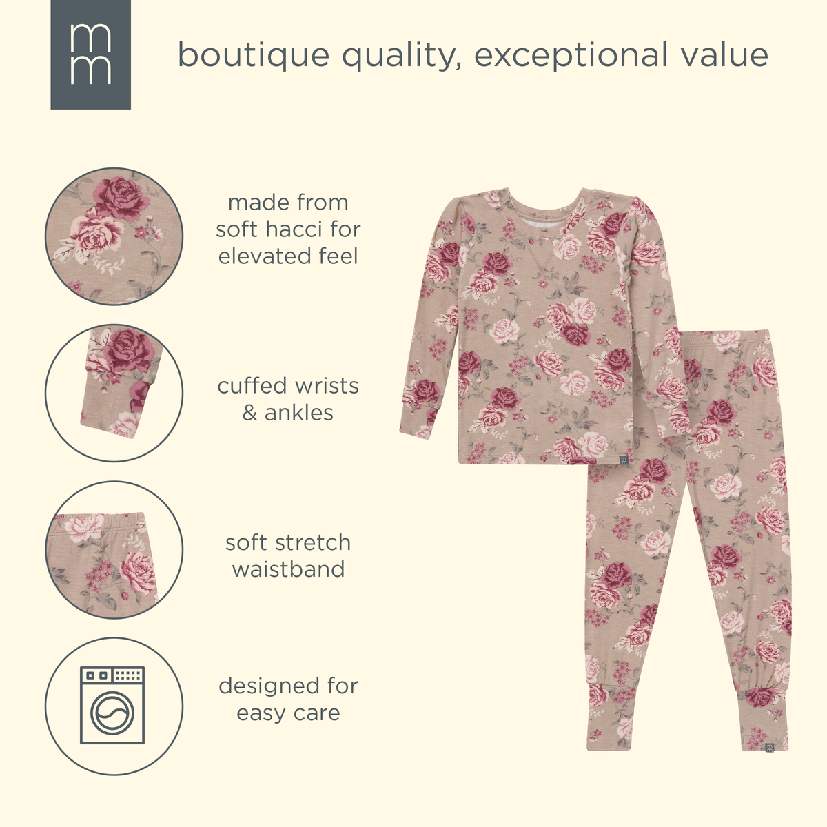 2-Piece Infant & Kid Girls Stone Rose Snug Fit Pajama