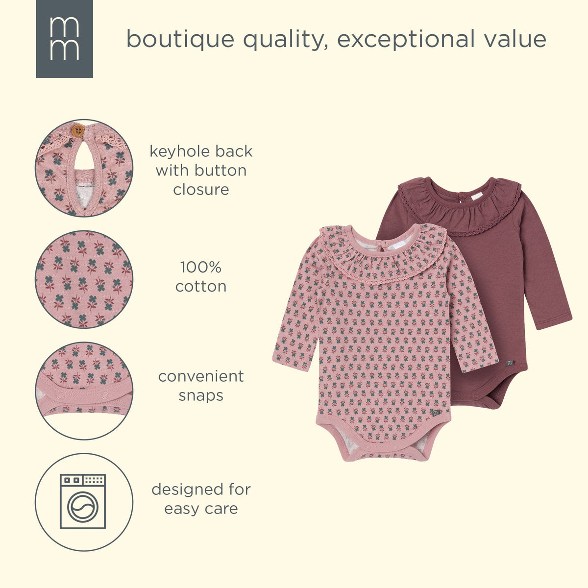 2-Pack Baby Girls Pale Mauve Ruffled Collar Bodysuit onesies modern moments™ by Gerber® 