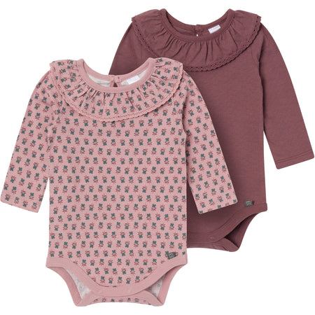 2-Pack Baby Girls Pale Mauve Ruffled Collar Bodysuit