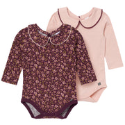 2-Pack Baby Girls Rose Peter Pan Collar Bodysuit