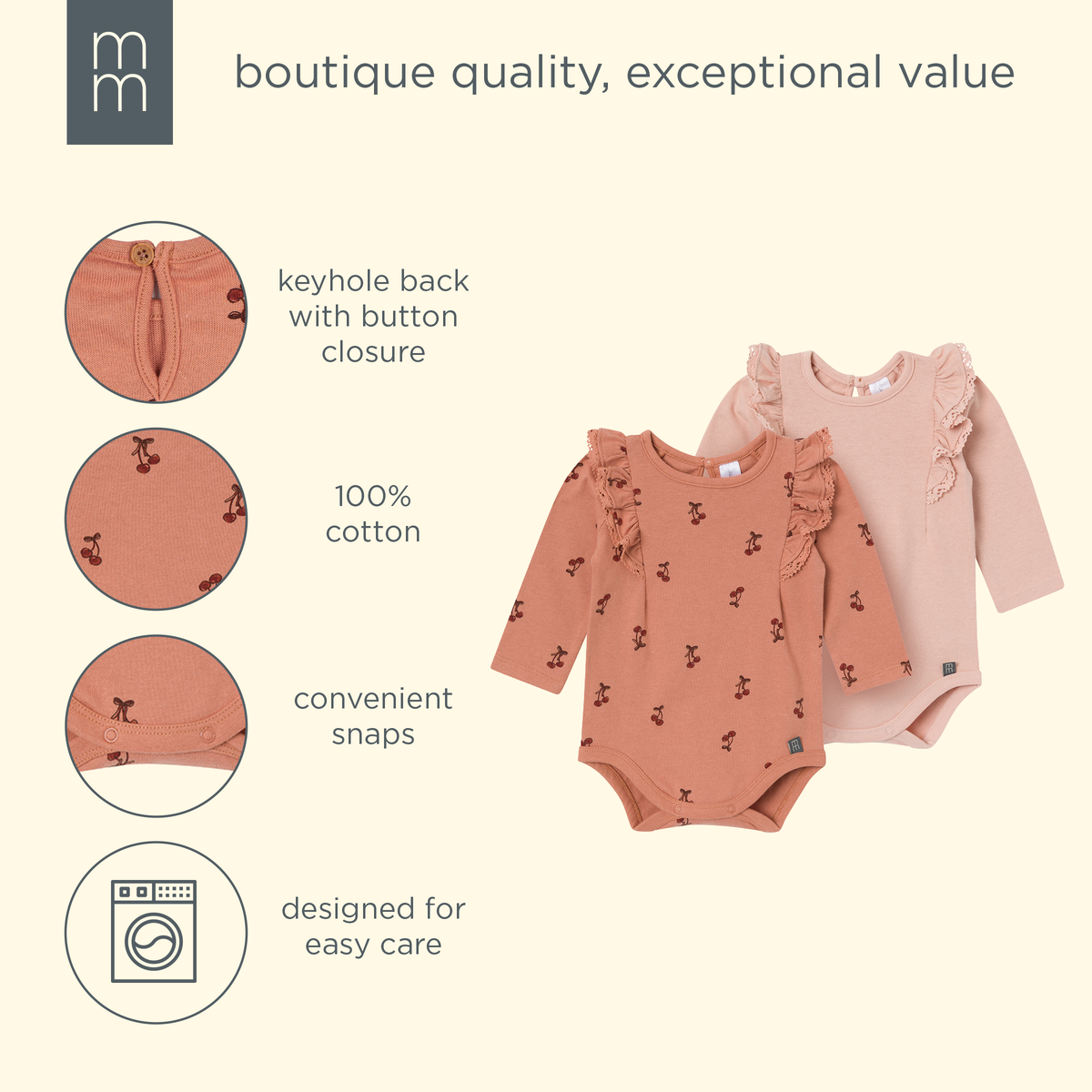 2-Pack Baby Girls Cameo Rose Ruffled Bodysuit