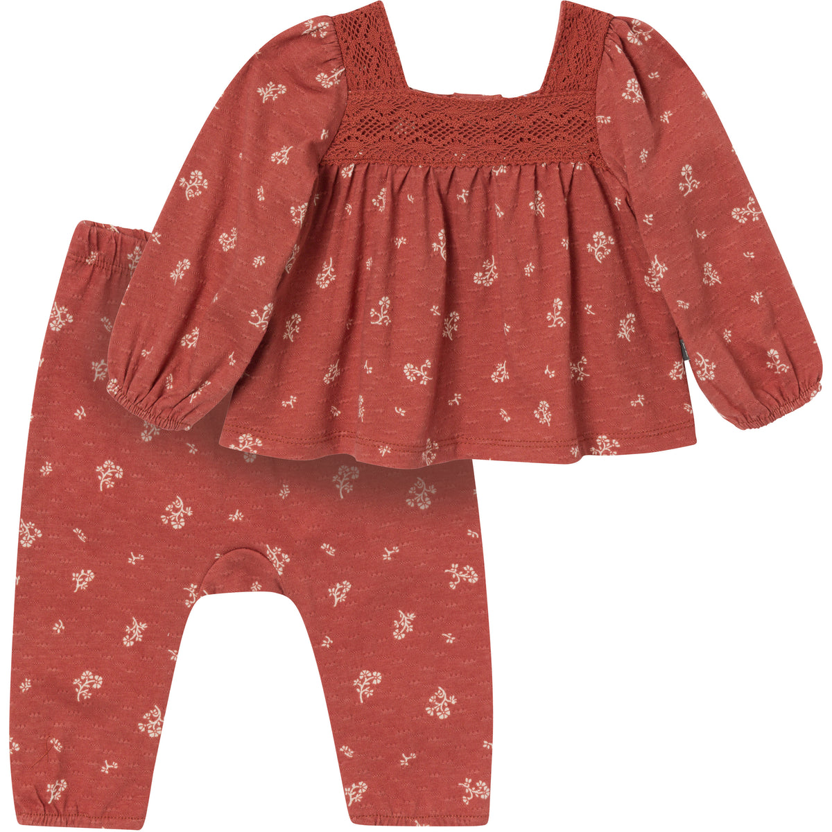 2-Piece Baby Girls Terracotta Crochet Top & Pant Set