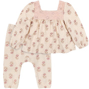 2-Piece Baby Girls Oatmeal Rose Crochet Top & Pant Set outfits modern moments™ by Gerber® 