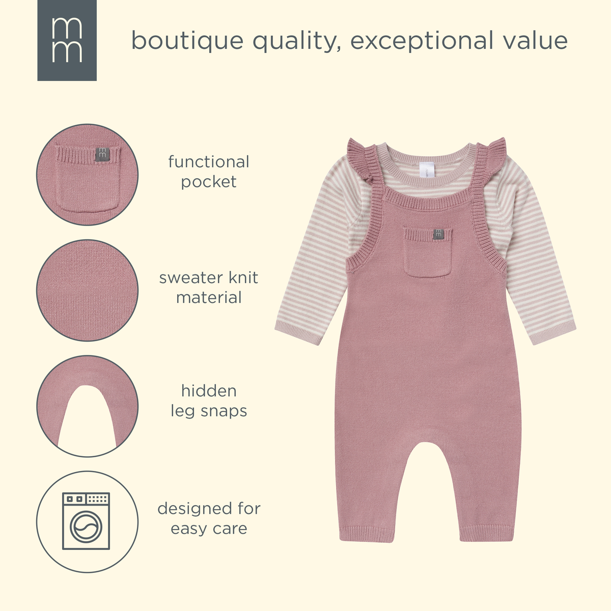 2-Piece Baby Girls Mauve Sweater Flutter Overall Set
