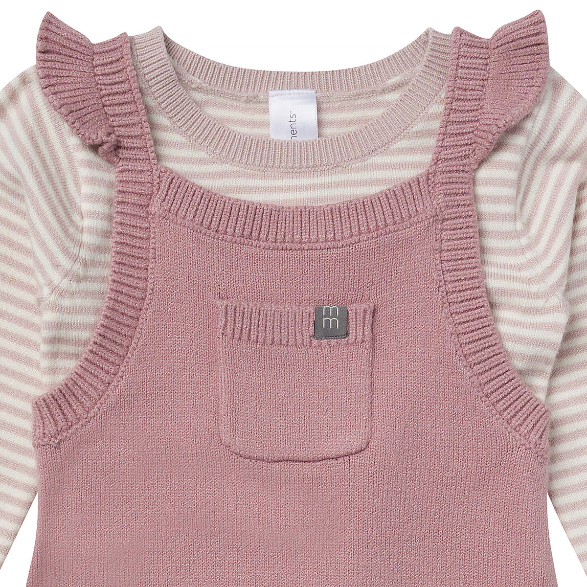 2-Piece Baby Girls Mauve Sweater Flutter Overall Set