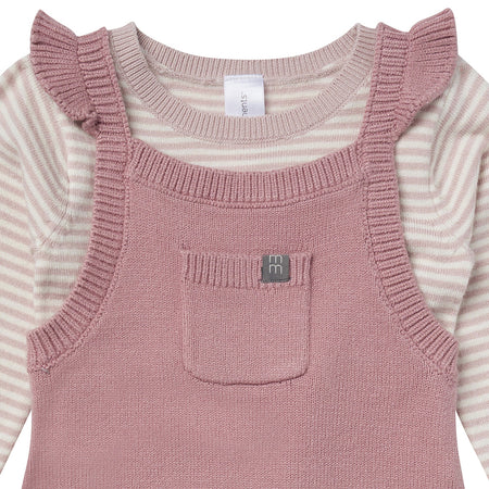 2-Piece Baby Girls Mauve Sweater Flutter Overall Set