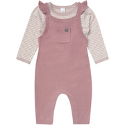 2-Piece Baby Girls Mauve Sweater Flutter Overall Set
