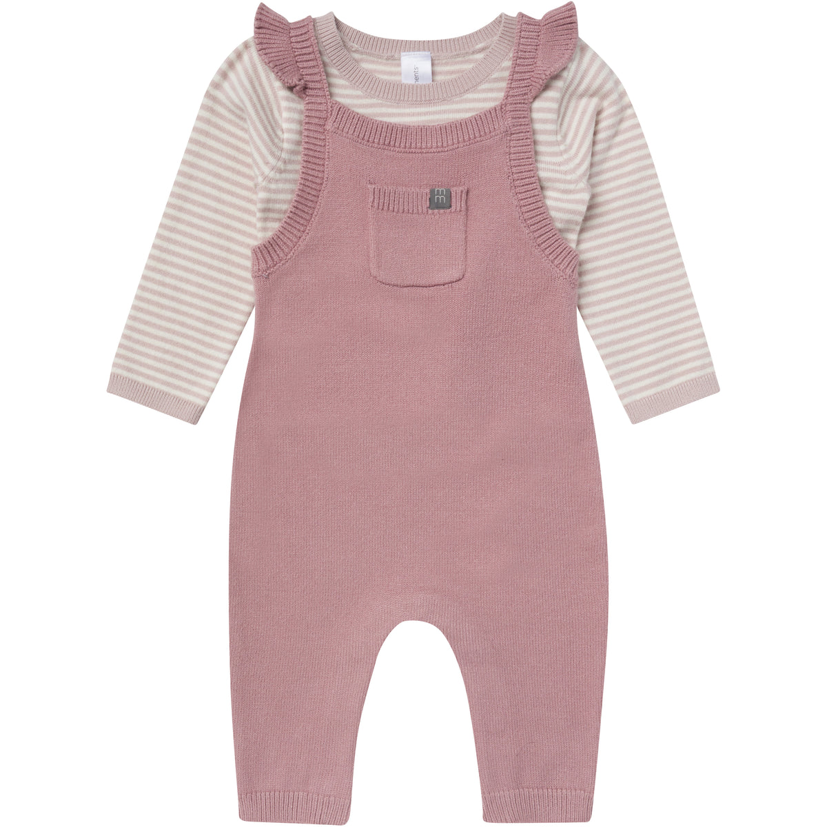2-Piece Baby Girls Mauve Sweater Flutter Overall Set
