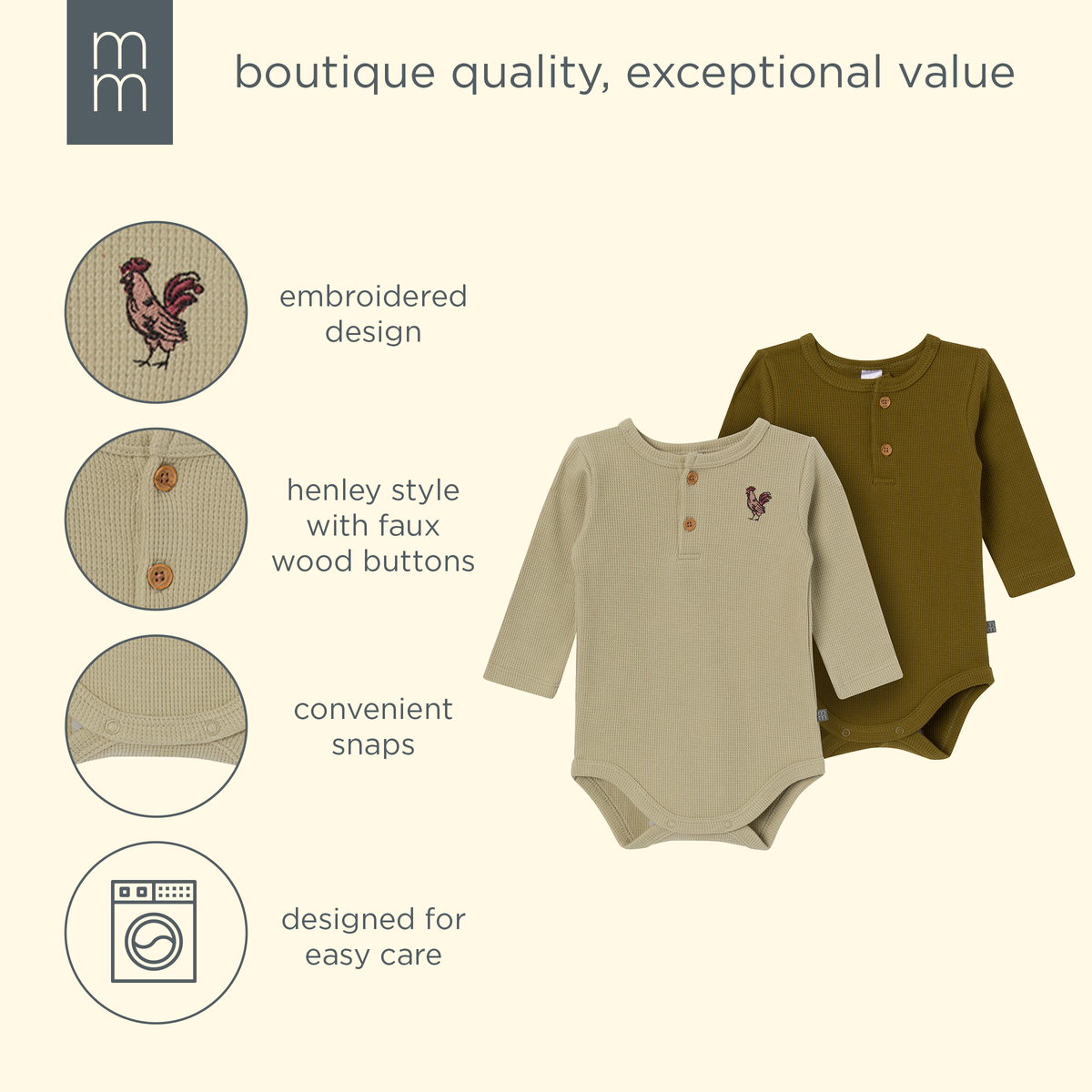 2-Pack Baby Boys Forest Henley Bodysuit