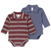 2-Pack Baby Boys Maroon/Dusty Blue Polo Henley Bodysuit
