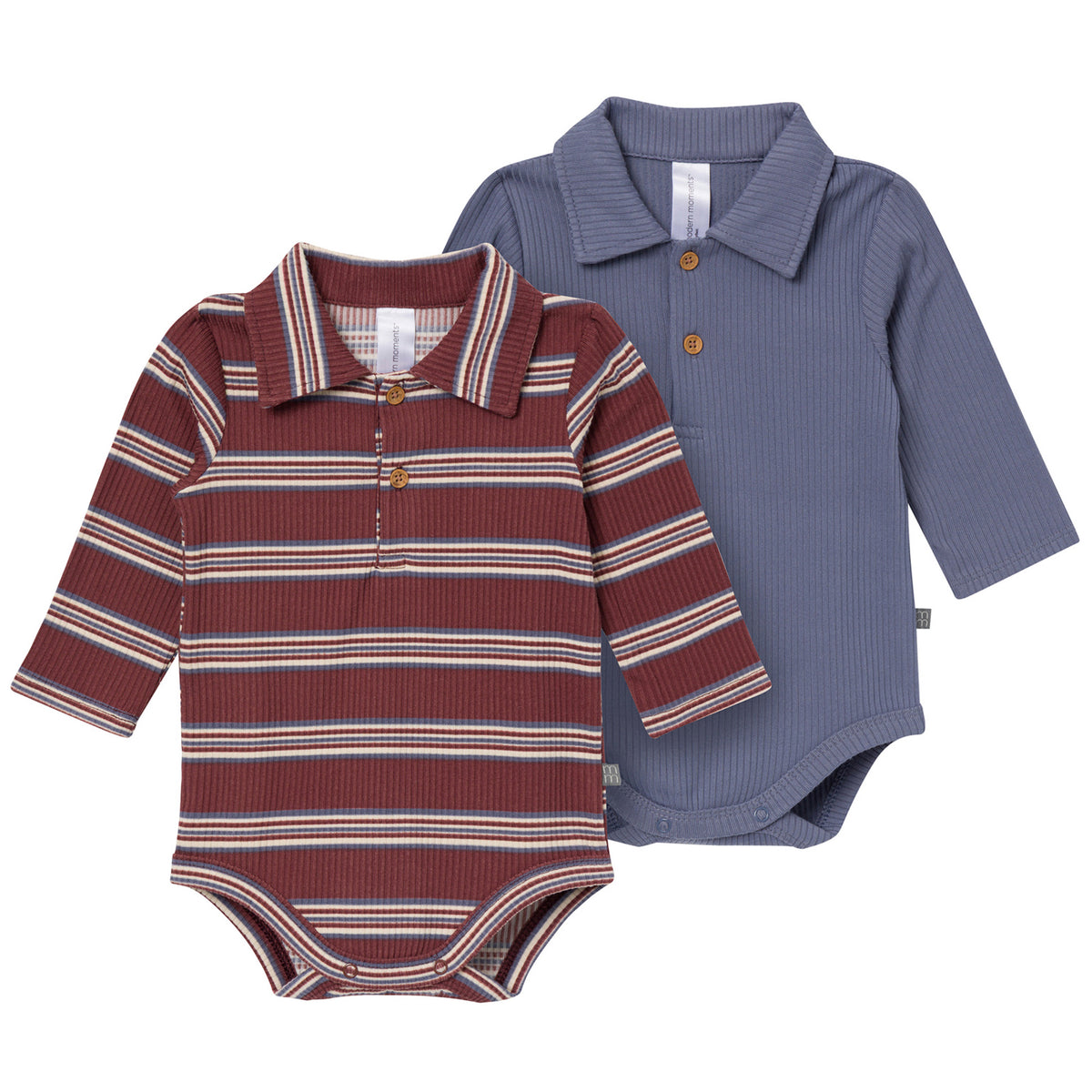 2-Pack Baby Boys Maroon/Dusty Blue Polo Henley Bodysuit