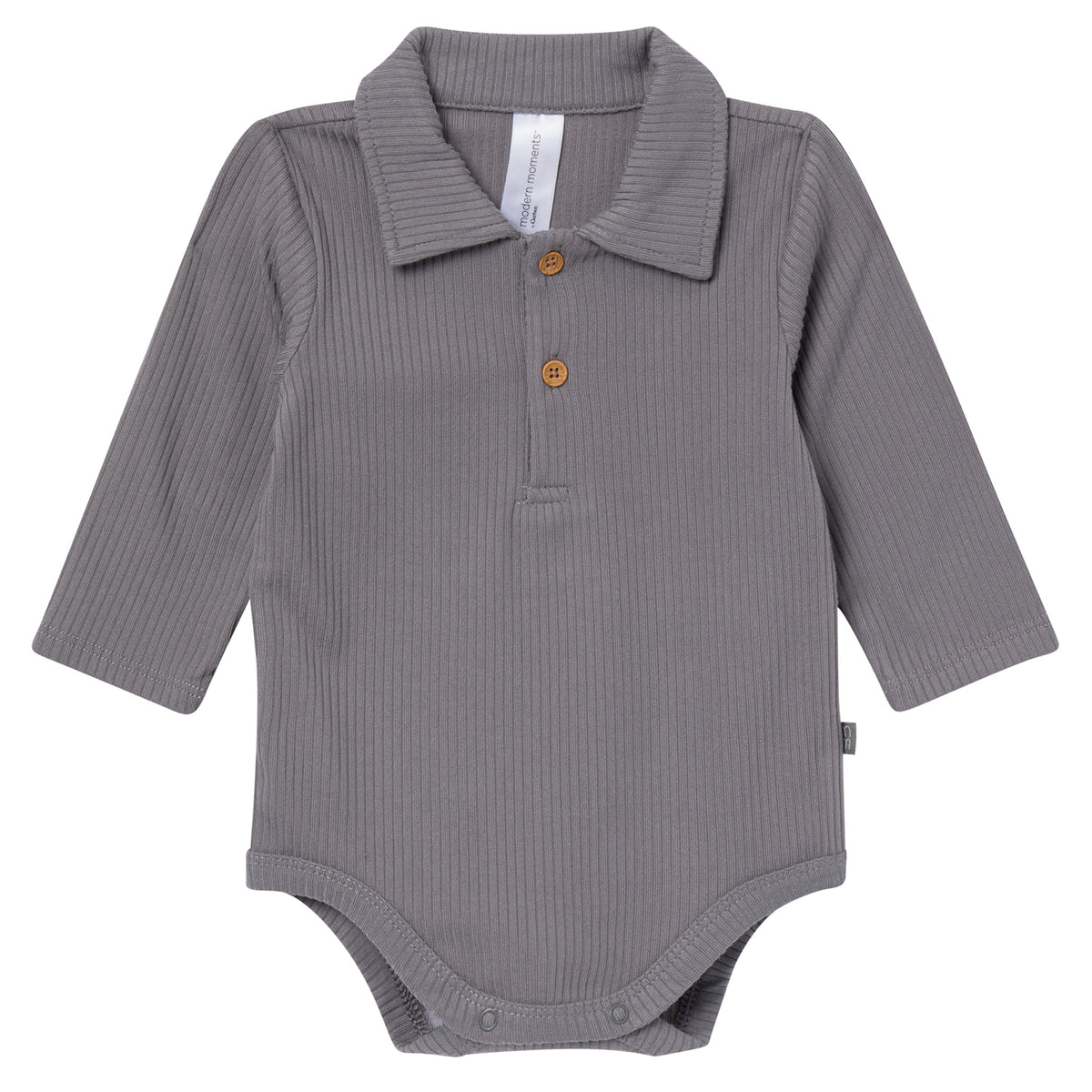 2-Pack Baby Boys Oatmeal/Pewter Polo Henley Bodysuit