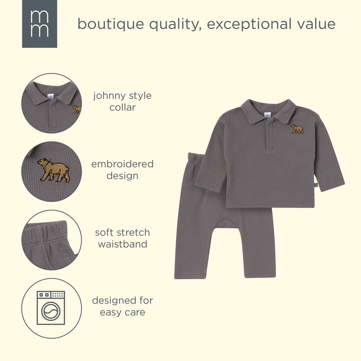 2-Piece Baby Boys Steel Gray Johnny Collar Set outfits modern moments™ by Gerber® 