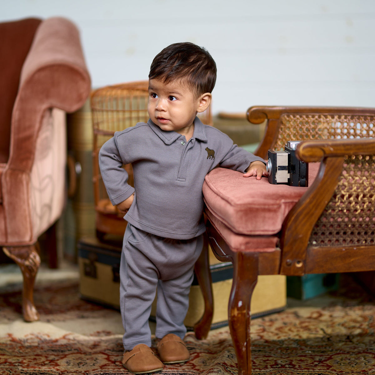 2-Piece Baby Boys Steel Gray Johnny Collar Set outfits modern moments™ by Gerber® 