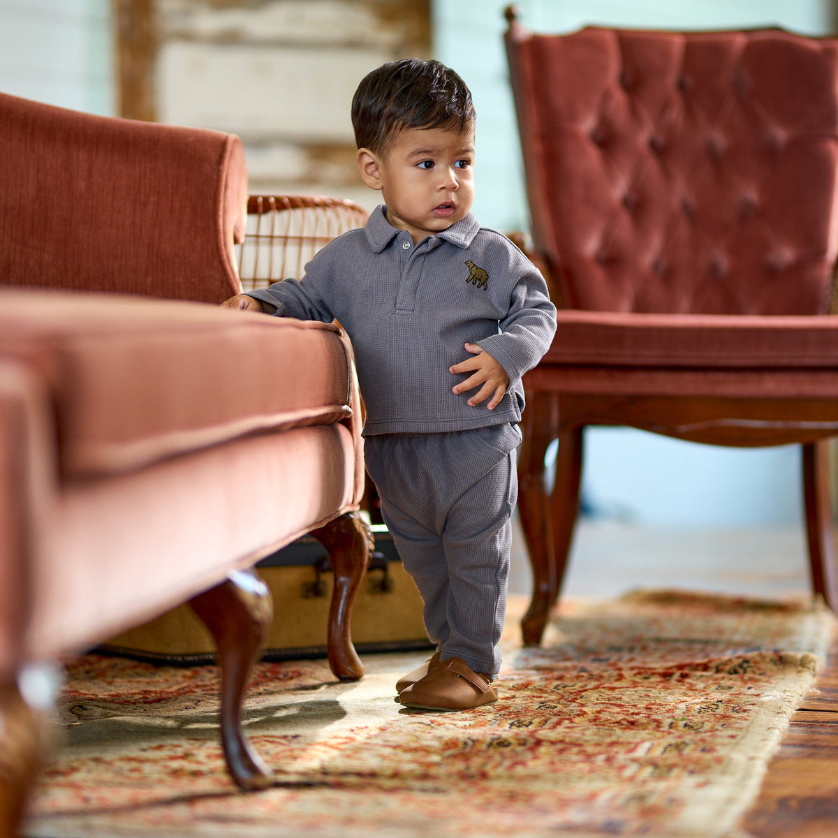 2-Piece Baby Boys Steel Gray Johnny Collar Set outfits modern moments™ by Gerber® 