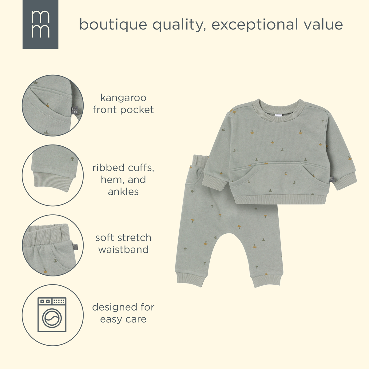 2-Piece Baby Boys Mushroom Sweatshirt & Harem Pant Set