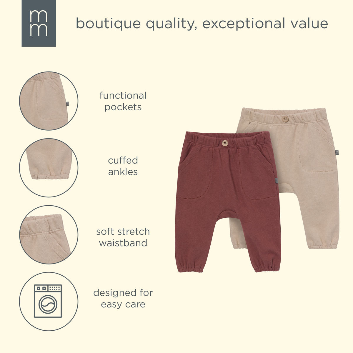 2-Pack Baby Boys Maroon/Stone Harem Pants bottoms modern moments™ by Gerber® 