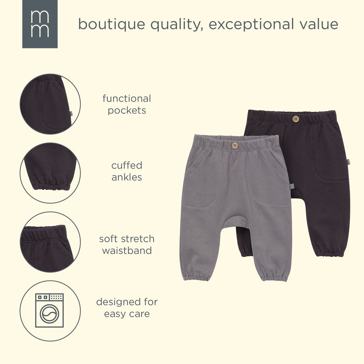 2-Pack Baby Boys Pewter/Charcoal Harem Pants bottoms modern moments™ by Gerber® 