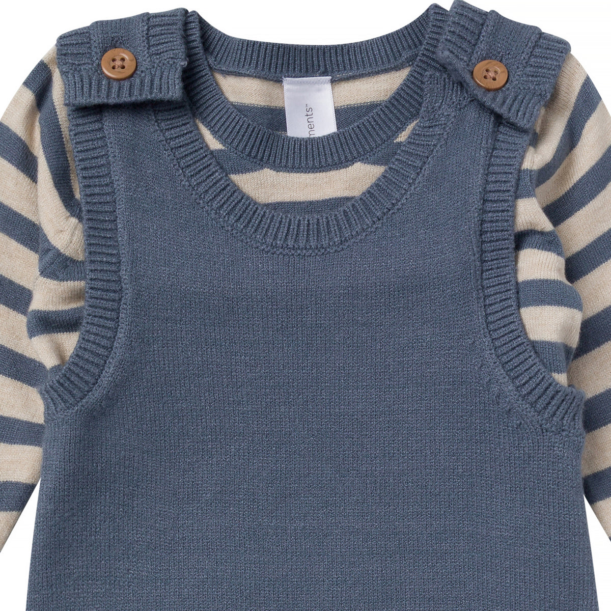 2-Piece Baby Boys Oatmeal-Dusty Blue Stripe Sweater Overall Set