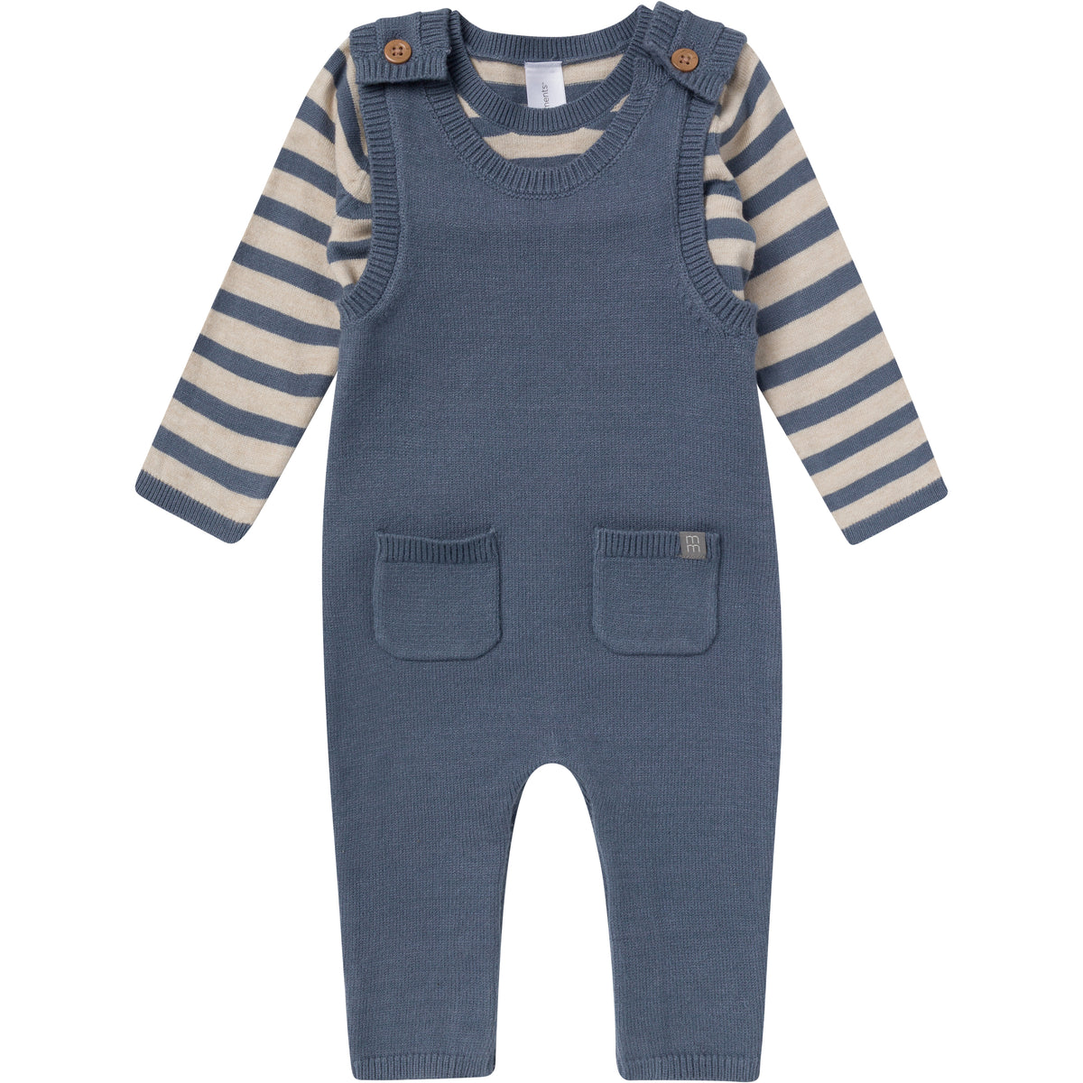 2-Piece Baby Boys Oatmeal-Dusty Blue Stripe Sweater Overall Set
