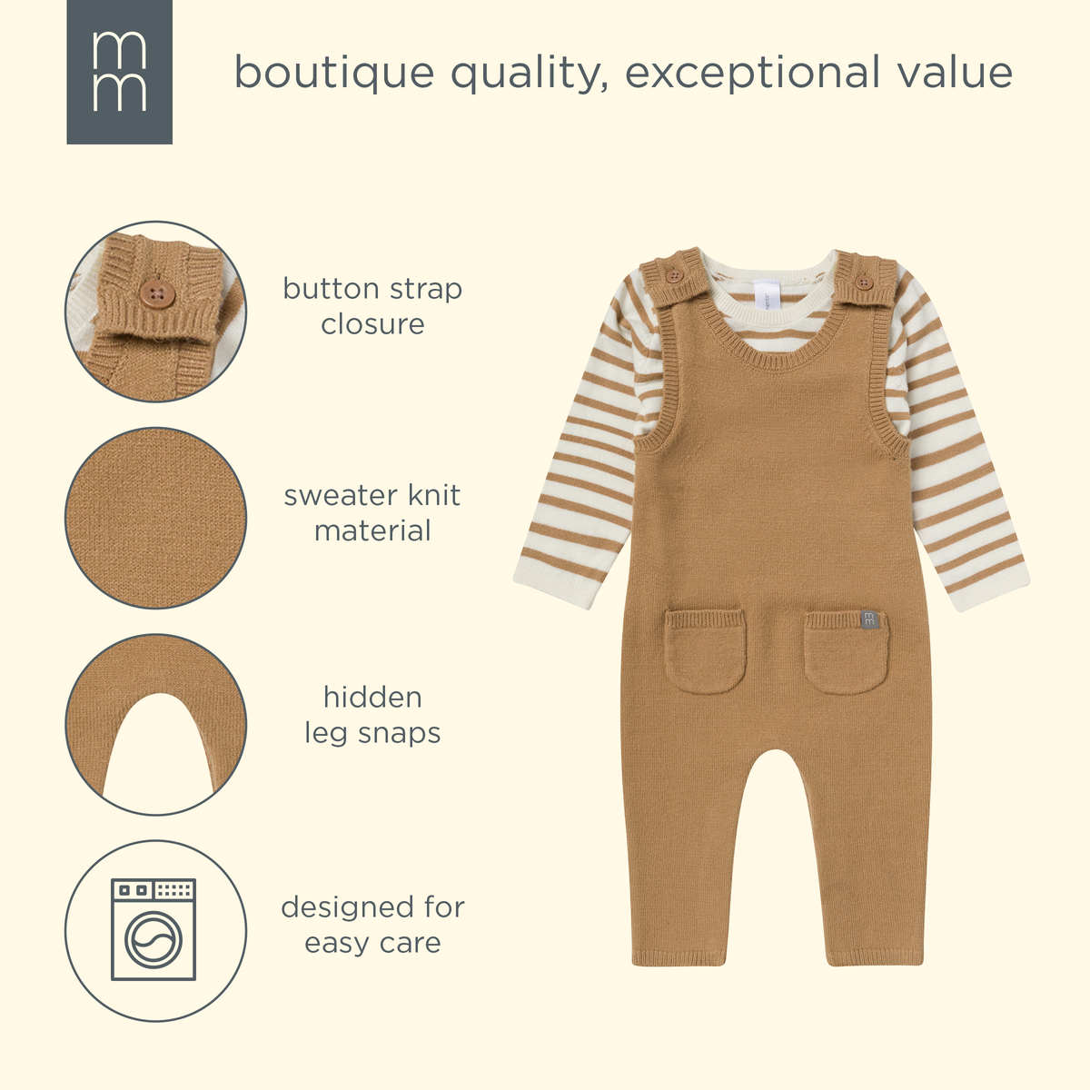 2-Piece Baby Boys Tofu-Camel Stripe Sweater Overall Set