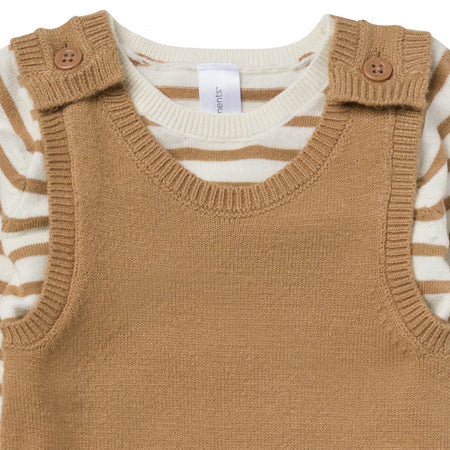 2-Piece Baby Boys Tofu-Camel Stripe Sweater Overall Set