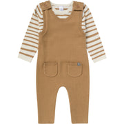 2-Piece Baby Boys Tofu-Camel Stripe Sweater Overall Set