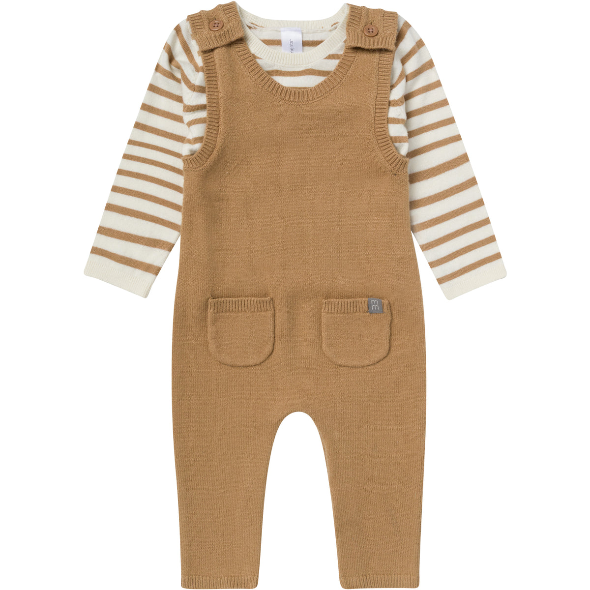 2-Piece Baby Boys Tofu-Camel Stripe Sweater Overall Set
