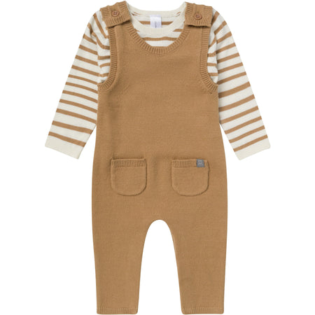 2-Piece Baby Boys Tofu-Camel Stripe Sweater Overall Set