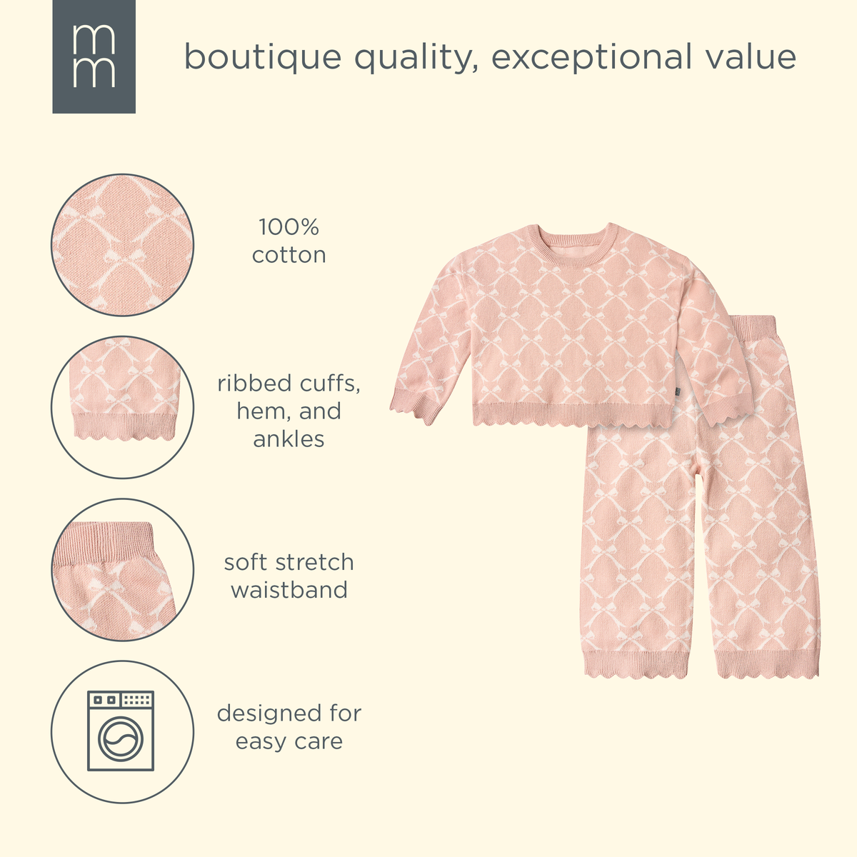 2-Piece Infant & Kid Girls Dusty Rose Jacquard Sweater & Pant Set