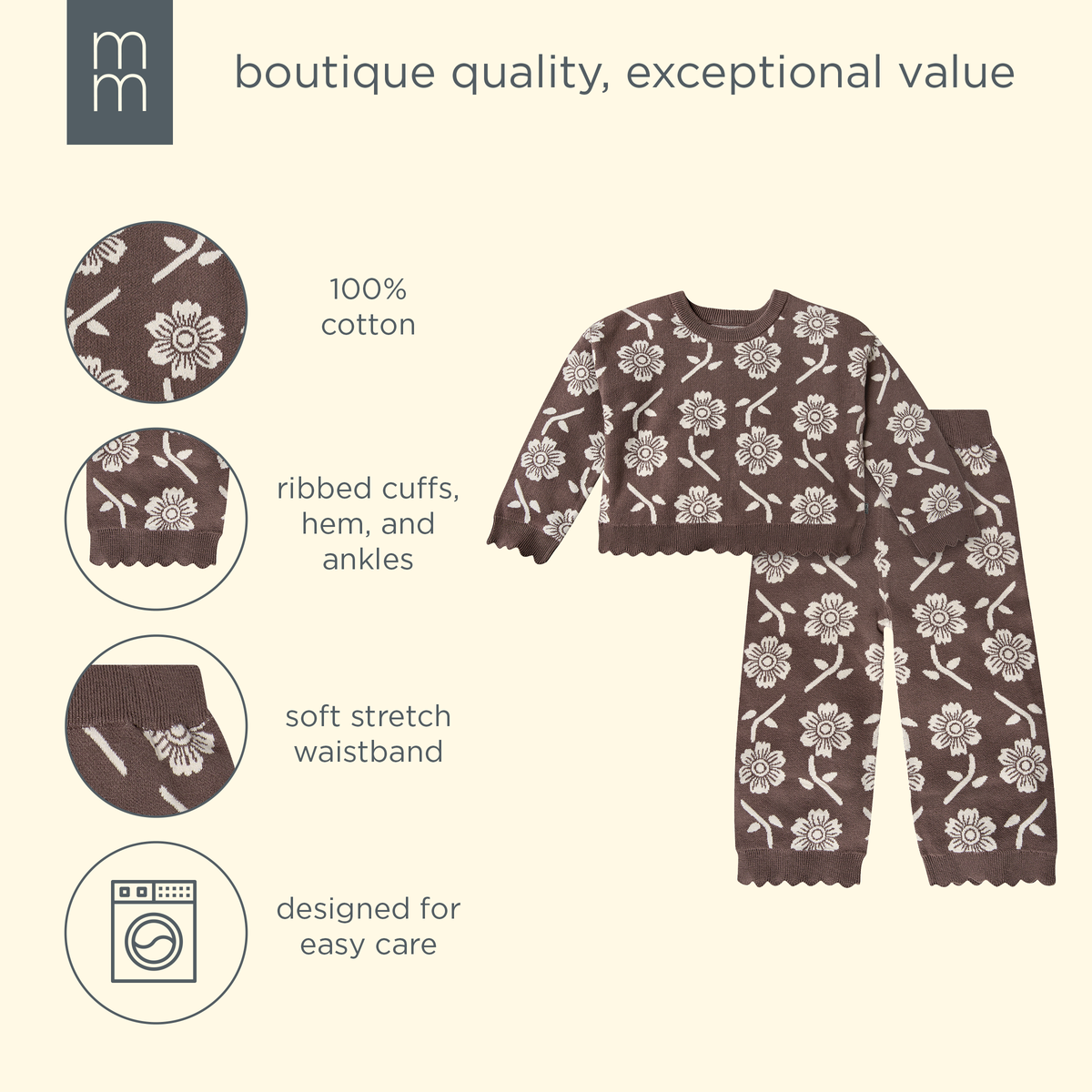 2-Piece Infant & Kid Girls Cacao Jacquard Sweater & Pant Set