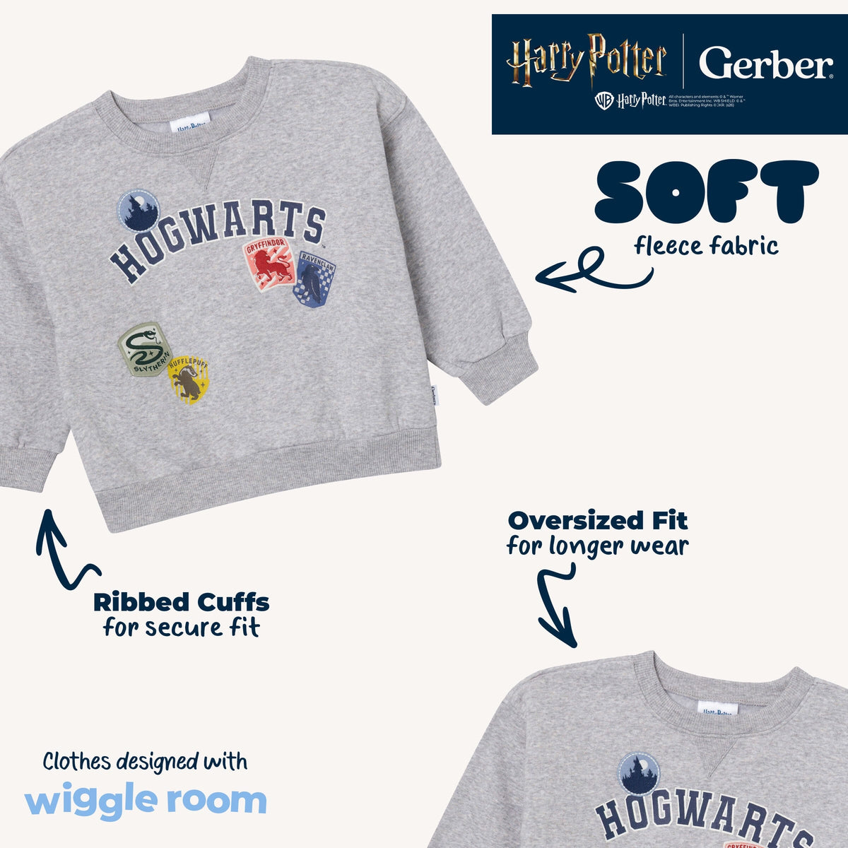 Infant & Toddler Neutral Hogwarts House Patch Sweatshirt tops Gerber® 