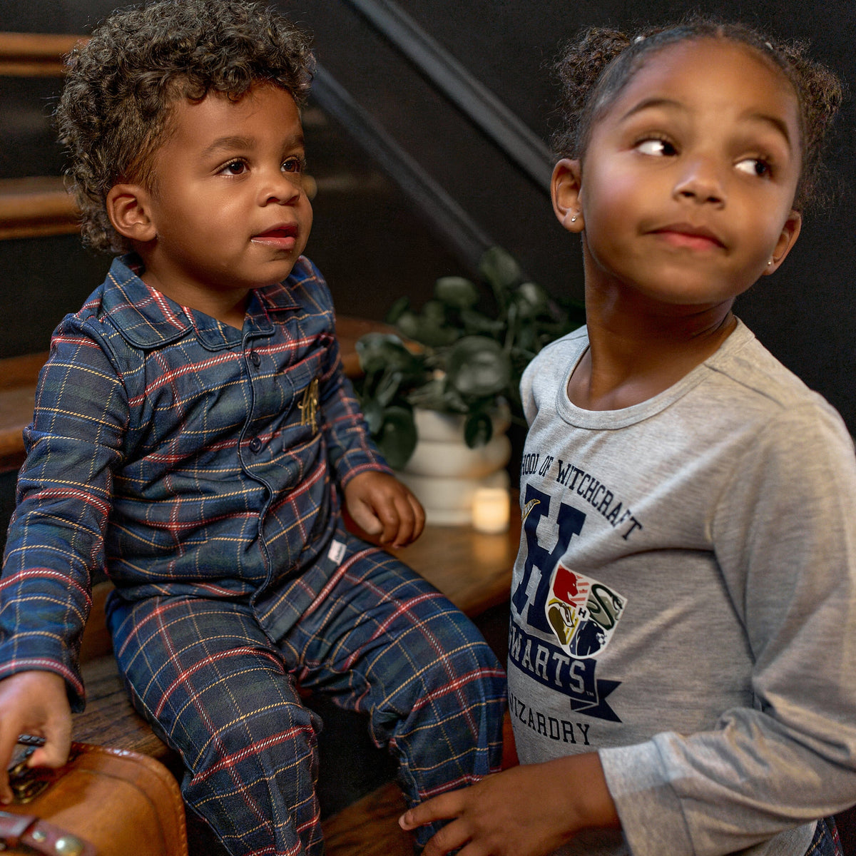 2-Piece Infant & Toddler Neutral Hogwarts Navy Plaid Pajamas sleepwear Gerber® 