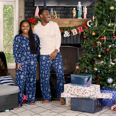 2-Piece Men's Navy Toile Hacci Pajama Set