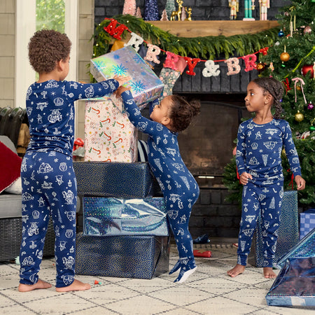 2-Piece Big Kids Neutral Navy Toile Hacci Pajama Set