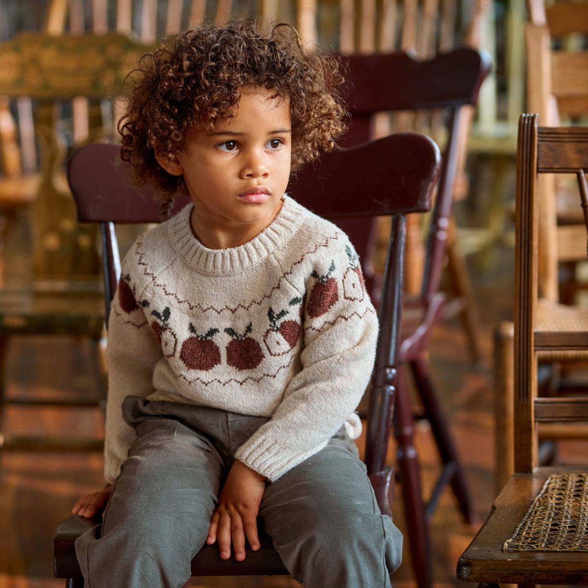Toddler & Kid Girls Oatmeal Apples Jacquard Knit Sweater tops modern moments™ by Gerber® 