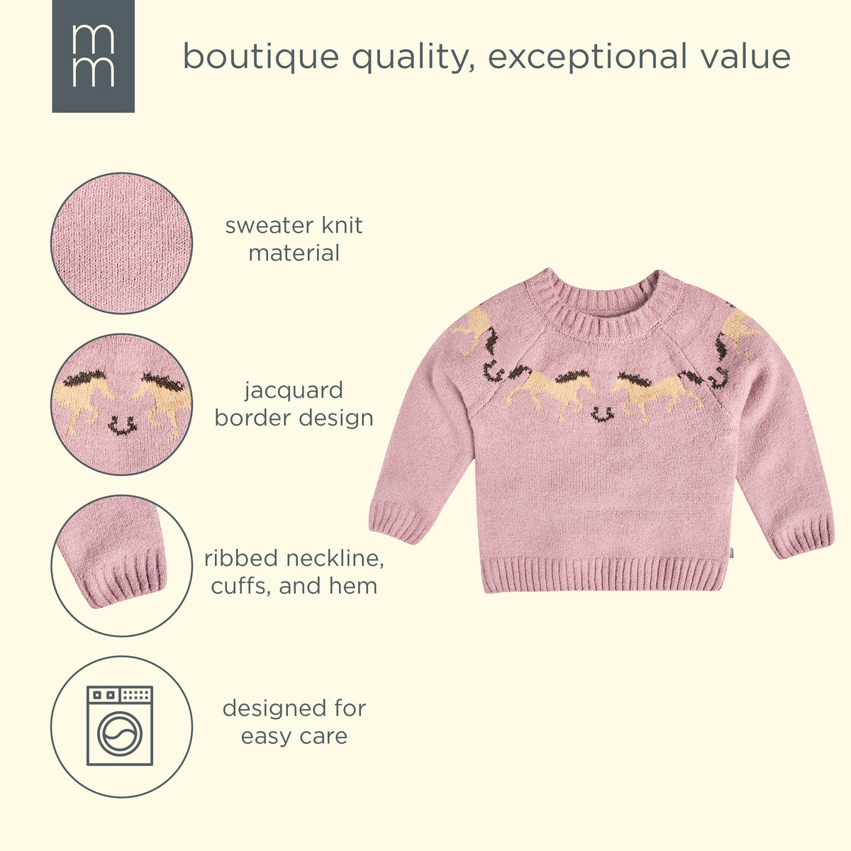Toddler & Kid Girls Mauve Horses Jacquard Knit Sweater tops modern moments™ by Gerber® 