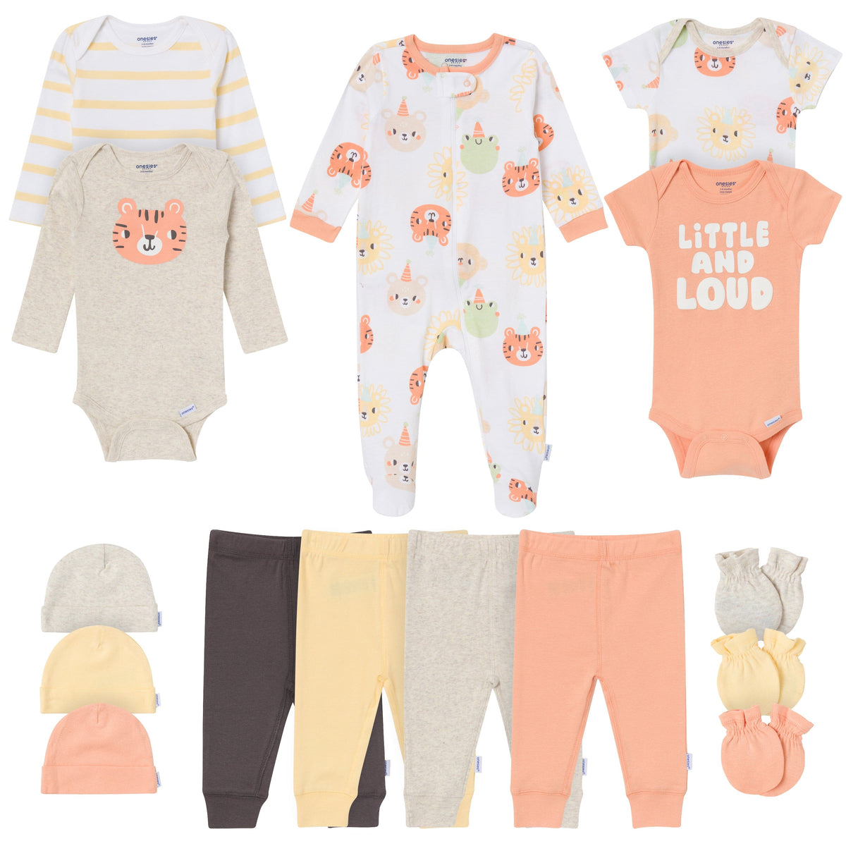 15-Piece Baby Neutral Little and Loud Layette outfits Onesies® Brand 