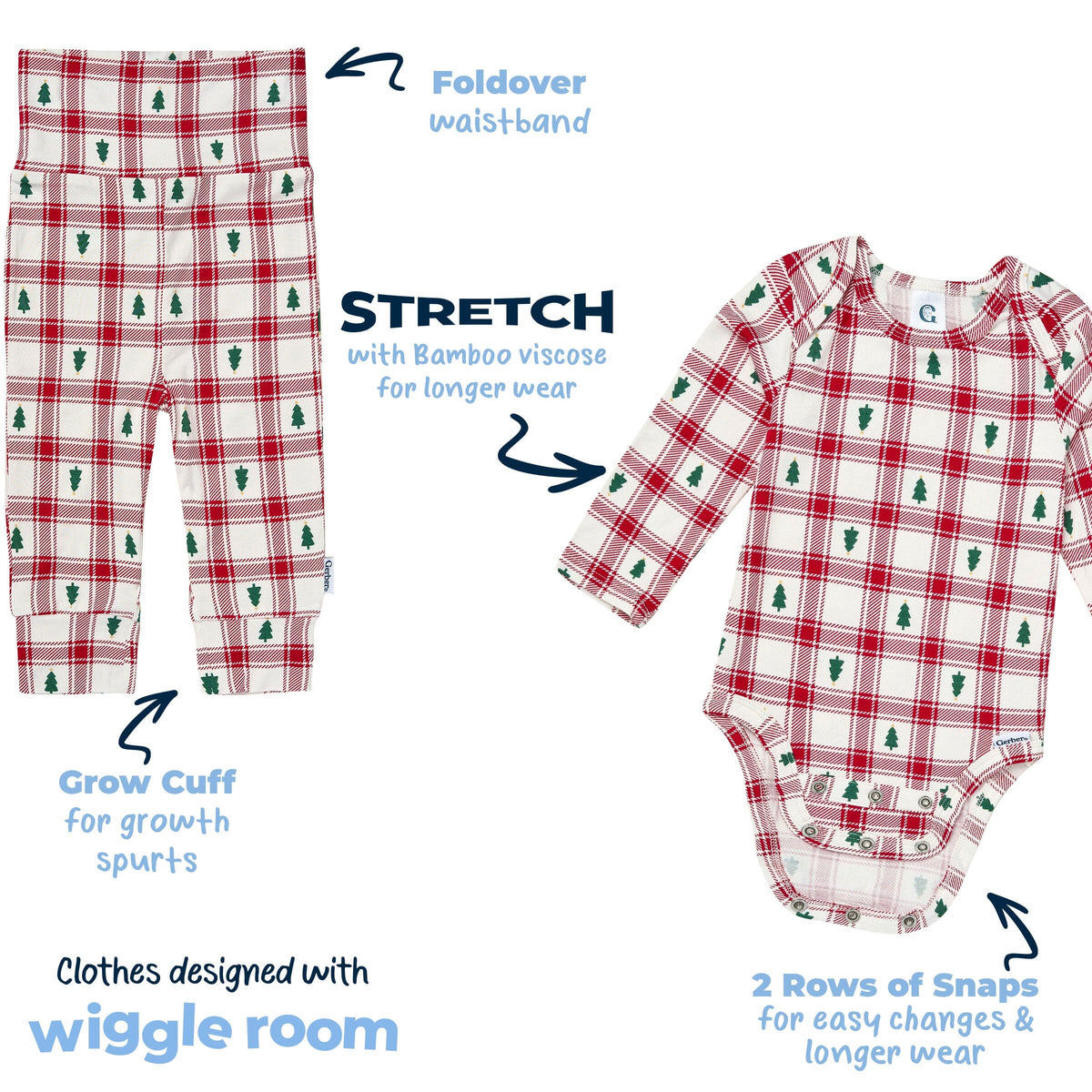 2-Piece Baby Neutral Plaid Tree Onesie® Pant Set outfits Gerber® 