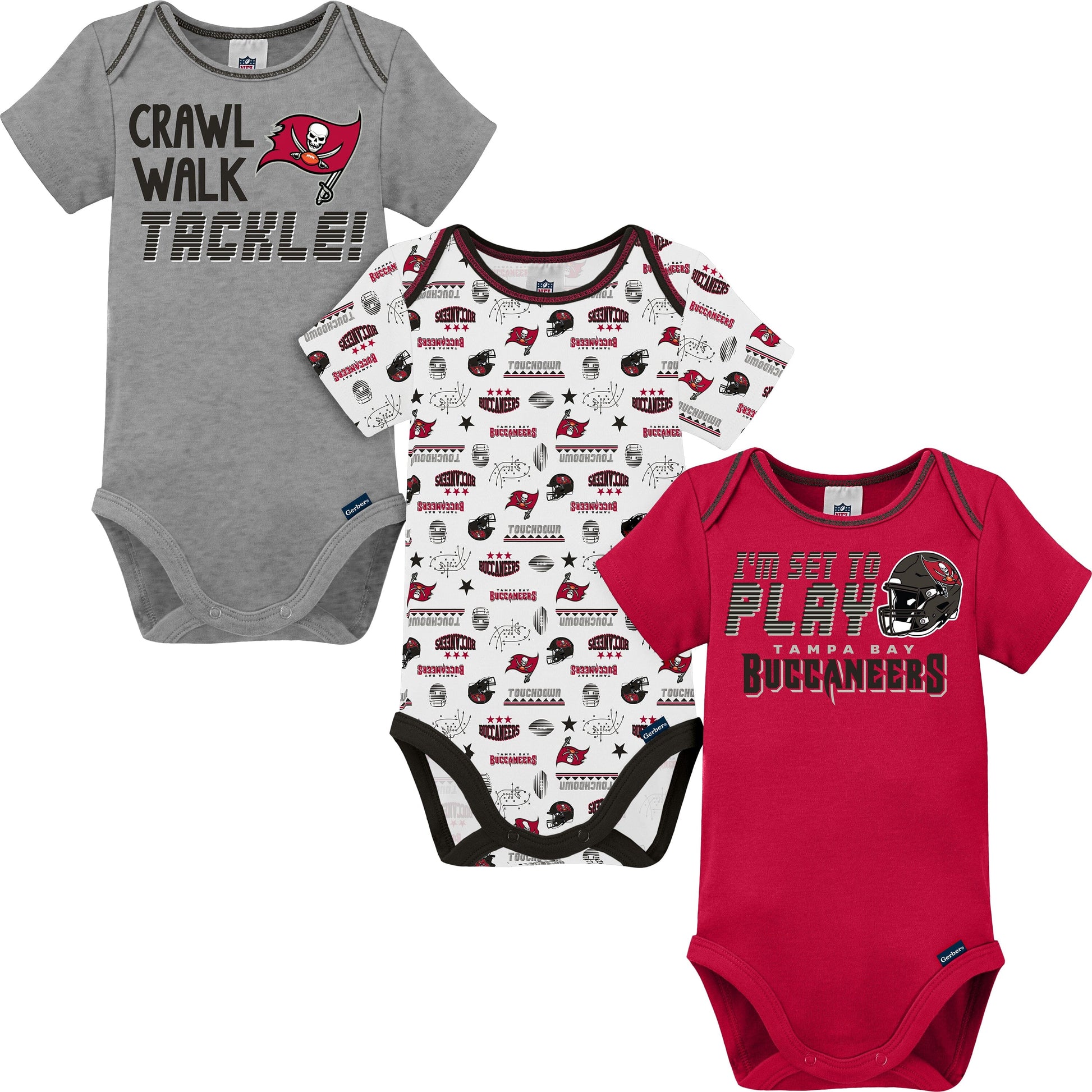 3-Pack Baby Boys Buccaneers Short Sleeve Bodysuits