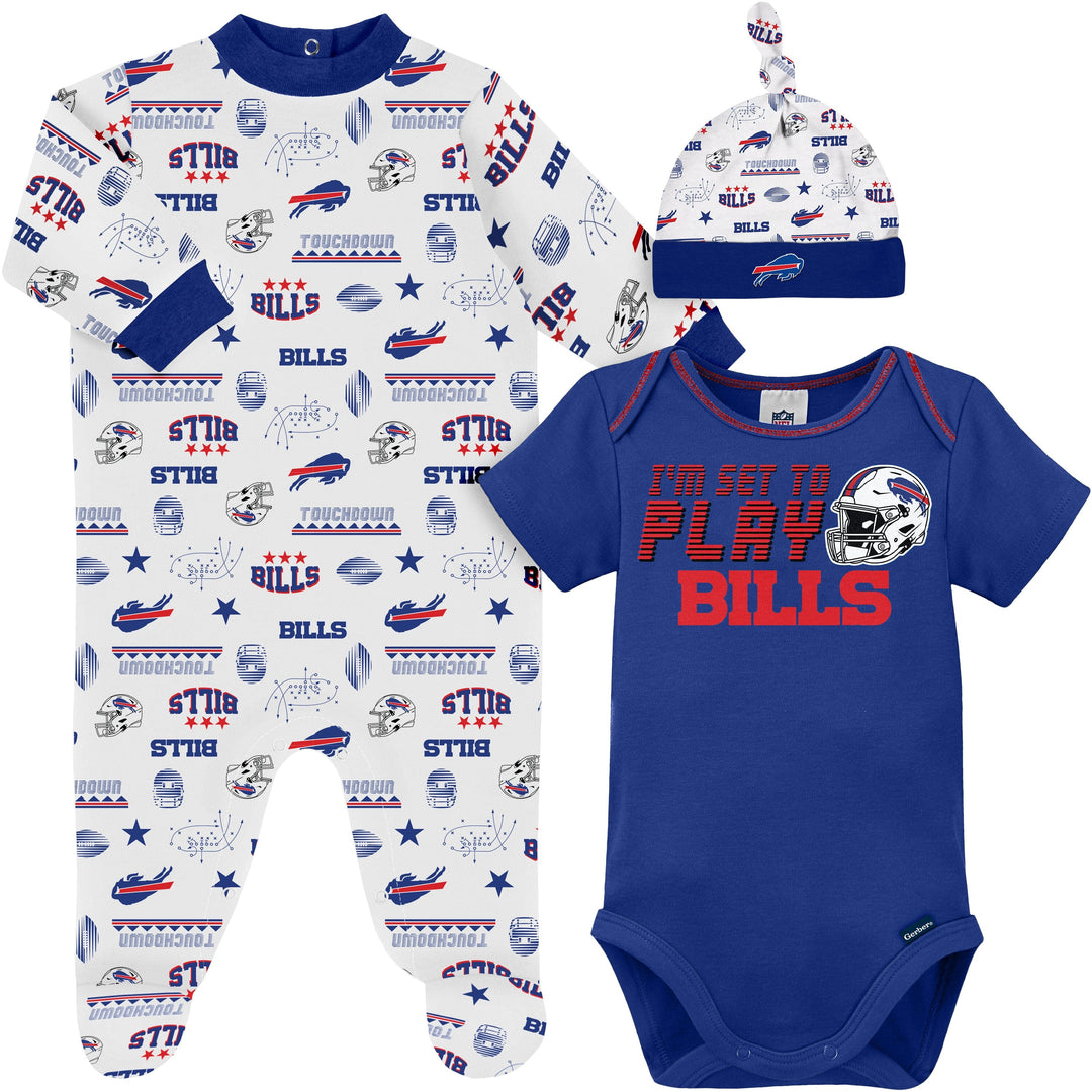 3-Piece Baby Boys Buffalo Bills Bodysuit, Sleep ‘N Play, and Cap