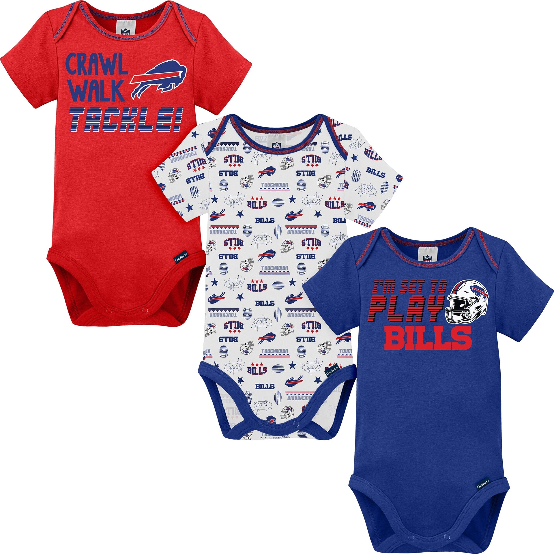 3 Pack Buffalo Bills Short Sleeve Bodysuits