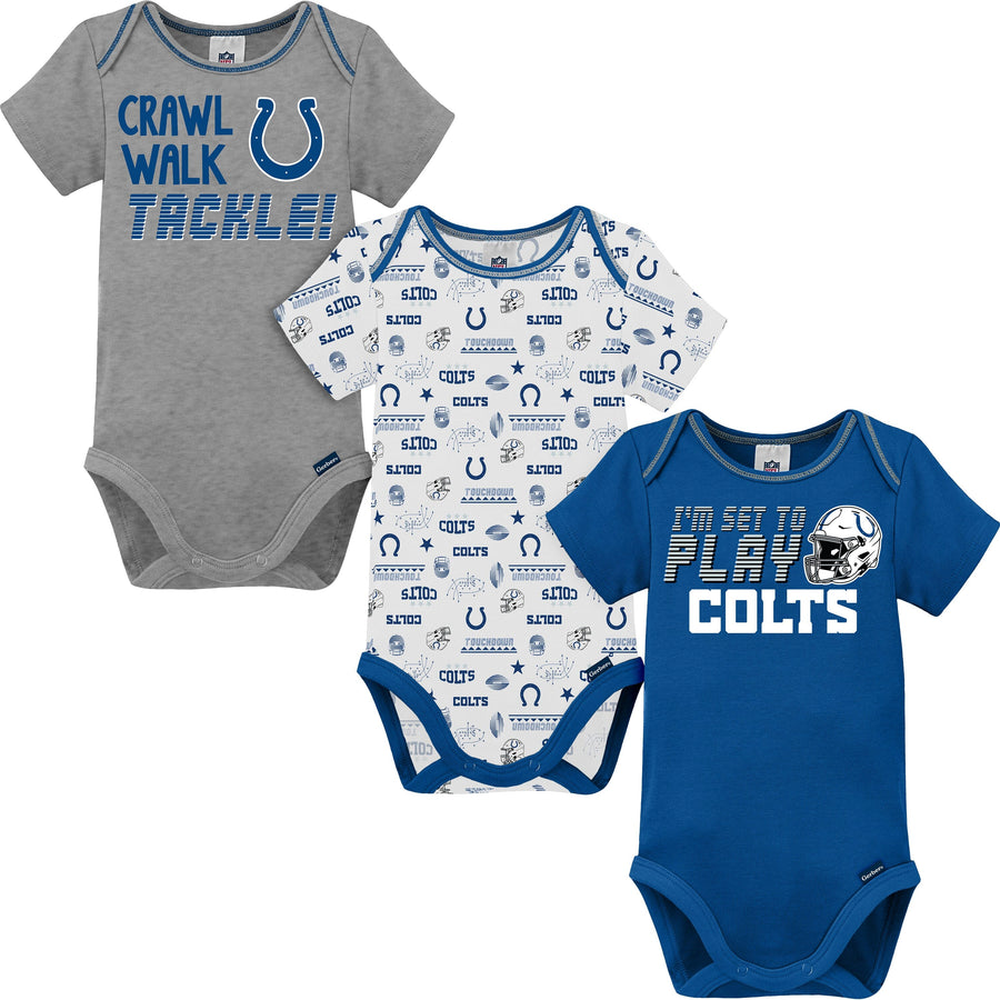 3-Pack Baby Boys Colts Short Sleeve Bodysuits