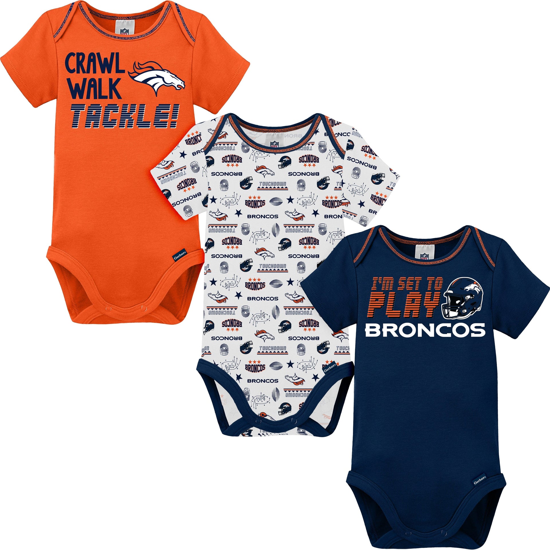 3 Pack Denver Broncos Short Sleeve Bodysuits