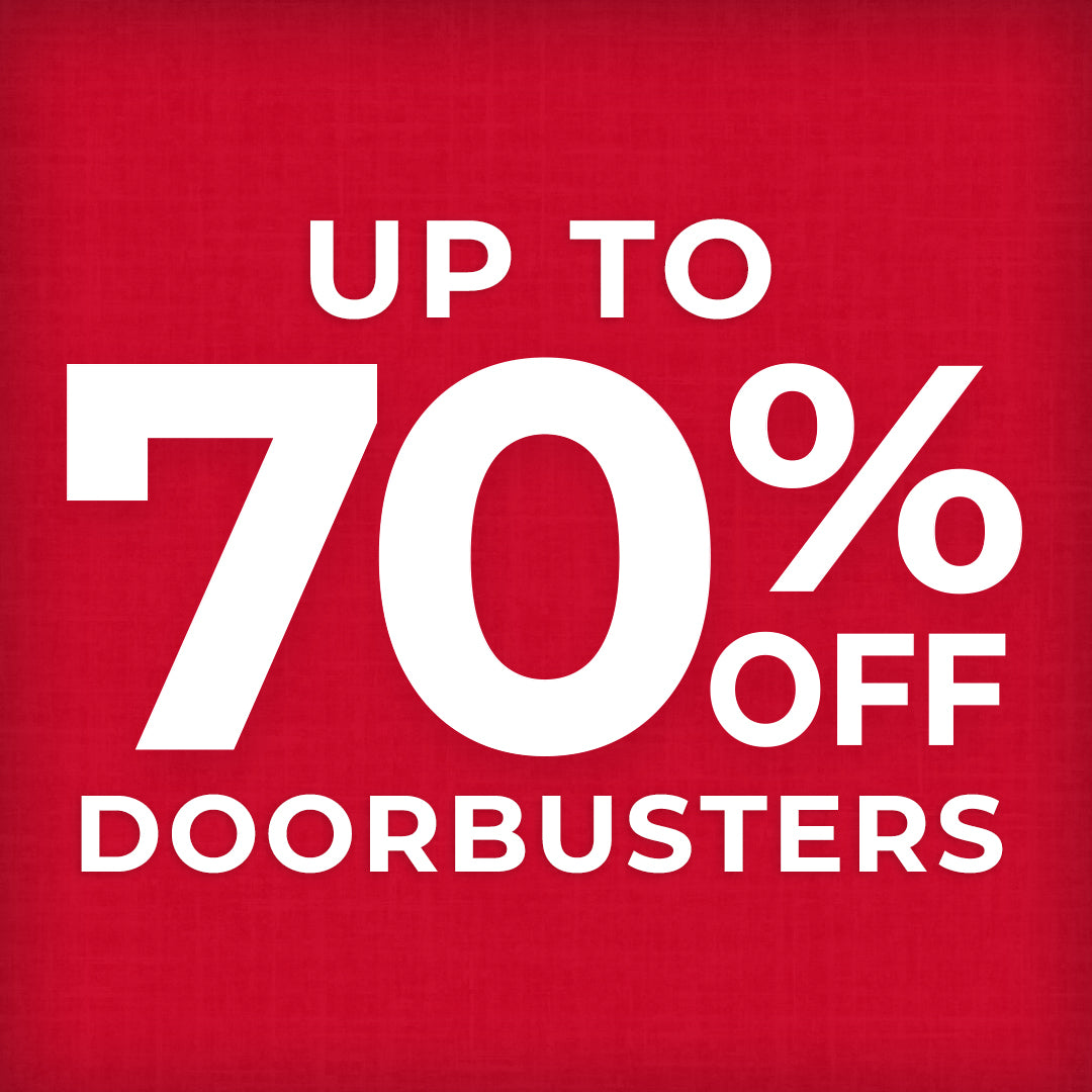 A promotional image with the text 'Doorbuster sale' and 'up to 70% off' written in bold letters, indicating a significant discount on products.