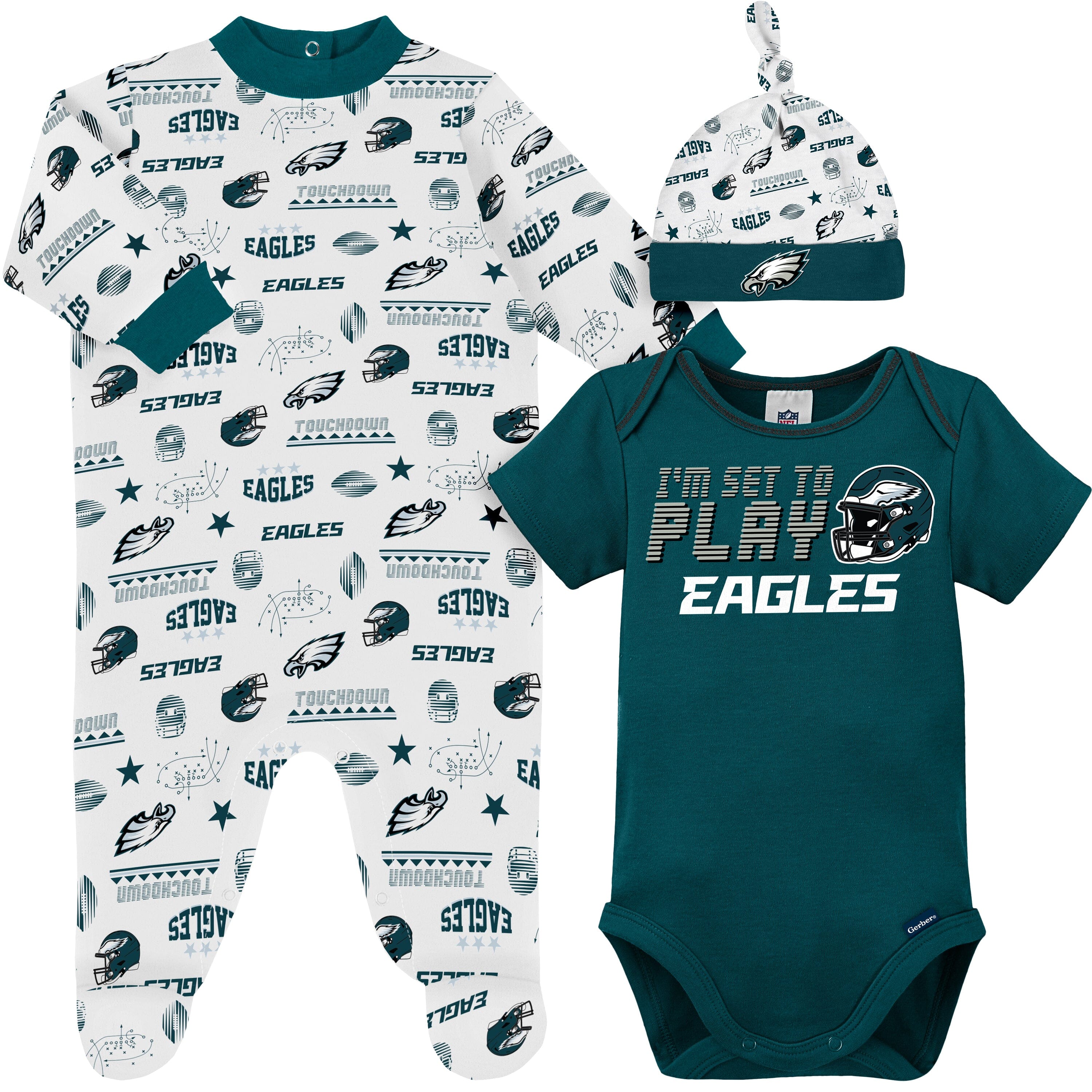 3-Piece Baby Boys Philadelphia Eagles Bodysuit, Sleep 'N Play, and Cap ...