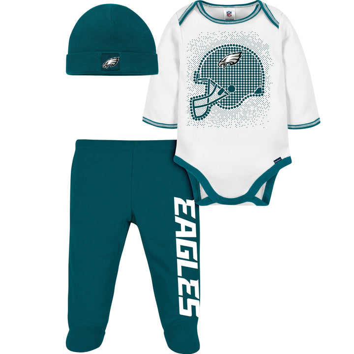 3-Piece Baby Boys Philadelphia Eagles Bodysuit, Pant, and Cap Set