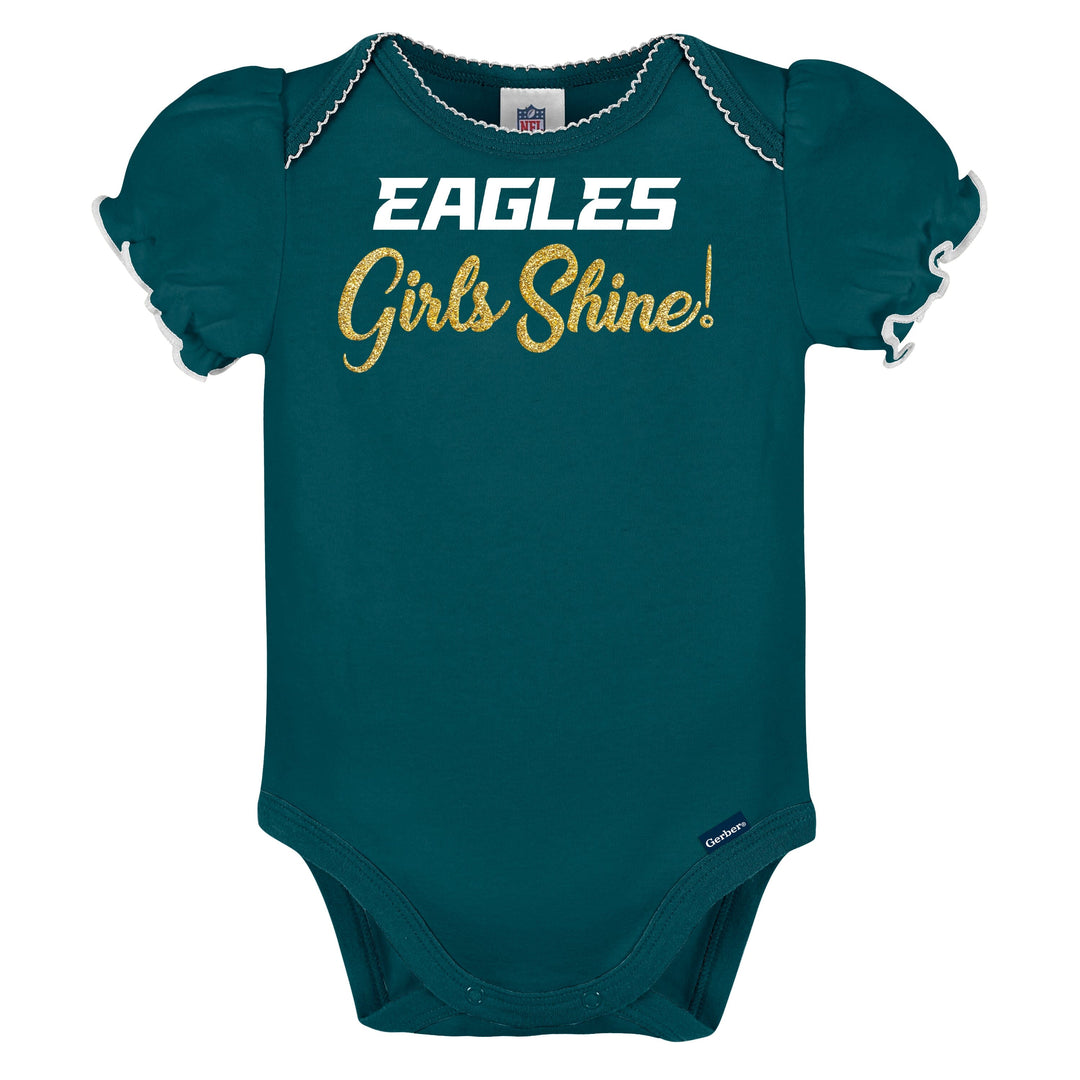 3-Pack Baby Girls Philadelphia Eagles Short Sleeve Bodysuits