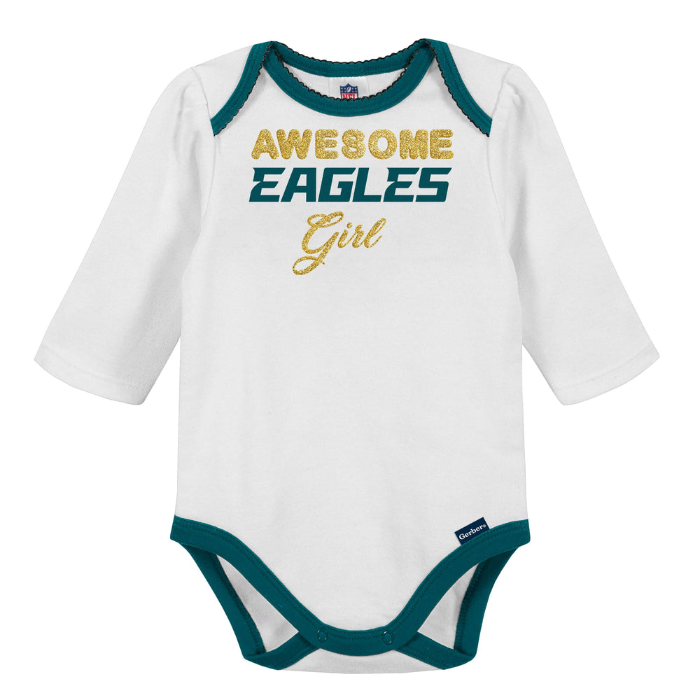 3-Piece Baby Girls Philadelphia Eagles Bodysuit, Pant, and Cap Set